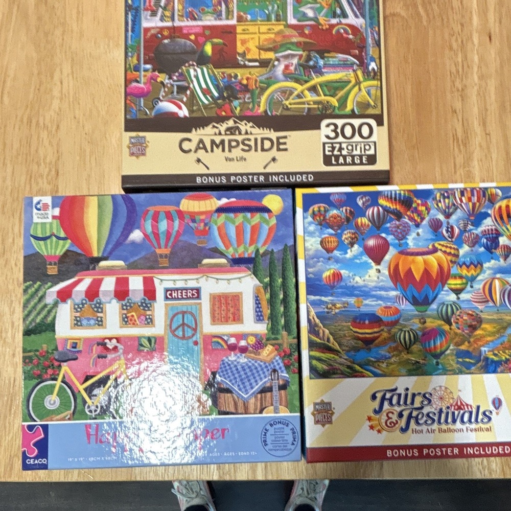 Campers and Balloons Puzzle Pack of 3 Master Pieces and Ceaco Jigsaw Puzzles